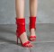 Peep Toe Stiletto Heels Summer Buckle Bondage Strap Ankle Wrap Sandals with Side Zipper - Red