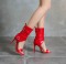 Peep Toe High Heels Summer Buckle Bondage Strap Ankle Wrap Sandals with Side Zipper - Red