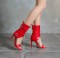 Peep Toe Stiletto Heels Summer Buckle Bondage Strap Ankle Wrap Sandals with Side Zipper - Red