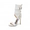 Peep Toe Stiletto Heels Summer Buckle Bondage Strap Ankle Wrap Sandals with Side Zipper - White