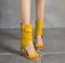 Peep Toe Stiletto Heels Summer Buckle Bondage Strap Ankle Wrap Sandals with Side Zipper - Yellow