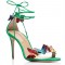 Peep Toe Stiletto Heels Ankle Lace Up Gladiator Straps Butterflies Sandals - Green Suede