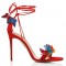 Peep Toe Stiletto Heels Ankle Lace Up Gladiator Straps Butterflies Sandals - Red Suede