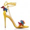 Peep Toe Stiletto Heels Ankle Lace Up Gladiator Straps Butterflies Sandals - Yellow Suede