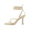 Kitten Heels Gladiator Strap Square Toe Sandals - Beige