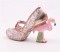 Round Toe Fantasy Flamingo Heels T-Strap Party Pumps - Embroidery Pink