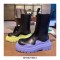 Wave Platform Vegan Leather Chelsea High Ankle Boots - Black on Olive Green