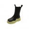 Wave Platform Vegan Leather Chelsea High Ankle Boots - Black on Olive Green