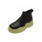 Wave Platform Vegan Leather Chelsea Ankle Boots - Black on Olive Green