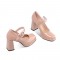 Medium Heels Toe Pumps Mary Janes Round Buckle Strap Leather Sandals - Pink