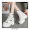 Slogan Lace-Up Patchwork Ankle Platform Sneakers Boots -  Black