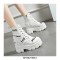 Slogan Lace-Up Patchwork Ankle Platform Sneakers Boots -  Black