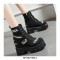 Slogan Lace-Up Patchwork Ankle Platform Sneakers Boots -  Black