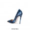 Smooth Patent Leather Graffiti Pattern Pointed Toe Stiletto Heels - Blue