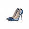 Smooth Patent Leather Graffiti Pattern Pointed Toe Stiletto Heels - Blue