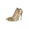 Smooth Patent Leather Graffiti Pattern Pointed Toe Stiletto Heels - Yellow