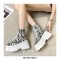 Africa Lace-Up Platform Canvas Ankle Boots with Side Zipper -  Black