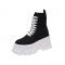 Africa Lace-Up Platform Canvas Ankle Boots with Side Zipper -  Black