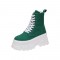 Africa Lace-Up Platform Canvas Ankle Boots with Side Zipper -  Green