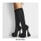 Bowling Round Heels Platform Autumn Flock Knee High Boots with Side Zipper - Black