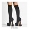 Bowling Round Heels Platform Autumn Flock Knee High Boots with Side Zipper - Black