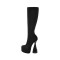 Bowling Round Heels Platform Autumn Flock Knee High Boots with Side Zipper - Black
