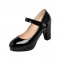 Chunky Square Heels Pumps Mary Janes Patent Button Decorated Strap Sandals - Black