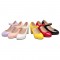 Chunky Square Heels Pumps Mary Janes Patent Button Decorated Strap Sandals - Yellow