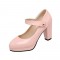 Chunky Square Heels Pumps Mary Janes Patent Button Decorated Strap Sandals - Pink