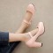 Chunky Square Heels Pumps Mary Janes Patent Button Decorated Strap Sandals - Pink