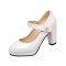 Chunky Square Heels Pumps Mary Janes Button Decorated Strap Sandals - White PU