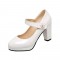 Chunky Square Heels Pumps Mary Janes Button Decorated Strap Sandals - White PU - SPECIAL - Size 7