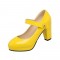 Chunky Square Heels Pumps Mary Janes Patent Button Decorated Strap Sandals - Yellow