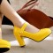 Chunky Square Heels Pumps Mary Janes Patent Button Decorated Strap Sandals - Yellow