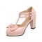 Chunky Square Heels Sweet Bowtied Mary Janes Double Buckle T-Strap Sandals - Pink