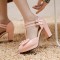 Chunky Square Heels Sweet Bowtied Mary Janes Double Buckle T-Strap Sandals - Pink