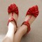 Chunky Square Heels Sweet Bowtied Mary Janes Double Buckle T-Strap Sandals - Red