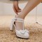 Chunky Square Heels Sweet Bowtied Mary Janes Double Buckle T-Strap Sandals - White