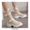 Ankle Strap Lace-Up Spring Boots with Side Zipper - Orange