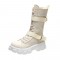 Ankle Strap Lace-Up Spring Boots with Side Zipper - Beige