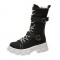 Ankle Strap Lace-Up Spring Boots with Side Zipper - Black