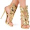 Leather Ankle Strap Golden Wings Party Shoes Round Toe - Gold
