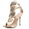 Leather Ankle Strap Golden Wings Party Shoes Round Toe - Gold