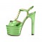 Chunky Heels Platform Peep Toe Rivet Decorated Ankle Buckle T Straps - Metallic Light Green