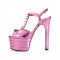 Chunky Heels Platform Peep Toe Rivet Decorated Ankle Buckle T Straps - Metallic Light Pink