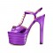 Chunky Heels Platform Peep Toe Rivet Decorated Ankle Buckle T Straps - Metallic Purple