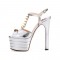 Chunky Heels Platform Peep Toe Rivet Decorated Ankle Buckle T Straps - Metallic Silver