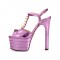 Chunky Heels Platform Peep Toe Rivet Decorated Ankle Buckle T Straps - Metallic Violet