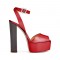 Peep Toe Platforms Ankle Buckle Straps Chunky Heels Pumps Sandals - Red