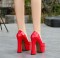 Minimalist Catwalk Party Platform Chunky Heels - Red